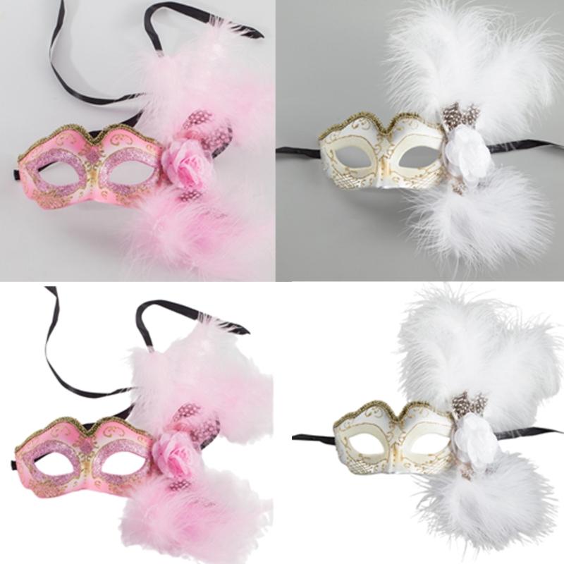 Feder-Maskenballmaske mit Blume für Damen, Maskenball-Halbmaske Feder-Augenmaske für Halloween-Party Kostüm