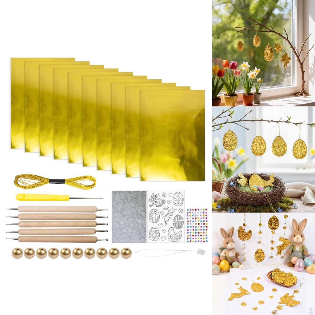 Präglad Folie Konstkit Aluminiumplåtar Tjocka med Påsktema Mönsterplåt Hantverk DIY