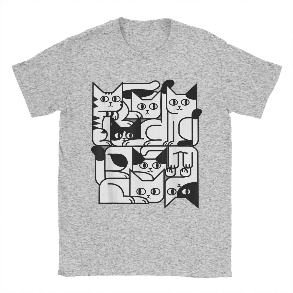 Animal Friends Apparel for Cat Enthusiasts Geometric Cat Silhouette T Shirts Short Sleeve Tshirt Summer Tees