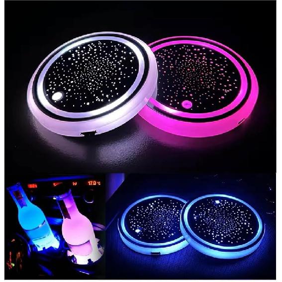 2PCS LED Car Cup Holder Lights, Light Up Car Coasters For Cup Holders 7 Colors Changing USB Charging Mat Waterproof Cup Pad, Car Gifts For Men &