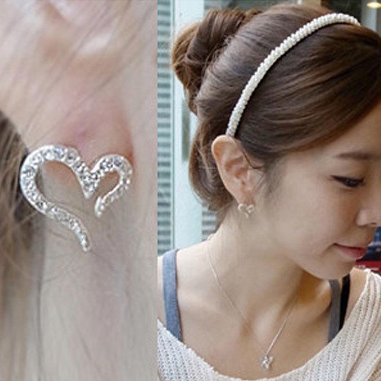 

Серьги-сердечки со стразами «Серебряная игла» - Корейский стиль для женщин