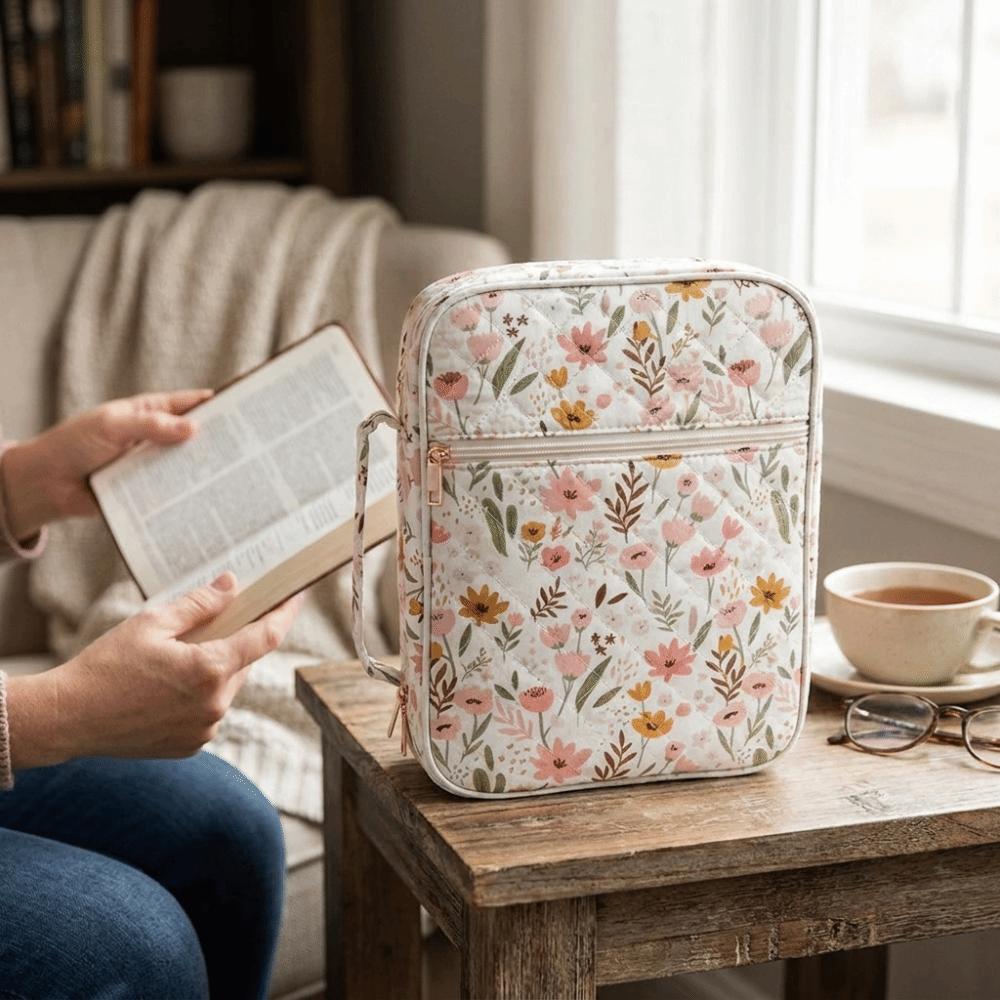 Quilted Cotton Book Bag Large Capacity Protective Pouch Book Storage Bag  School Supplies