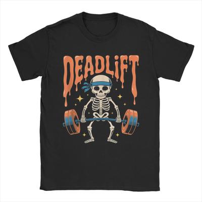 Streetwear T-Shirt Beach Funny Skeleton Deadlift Halloween Gym Workout Trendy T-Shirts Cotton Tshirt Man Y2K Retro Design Tops