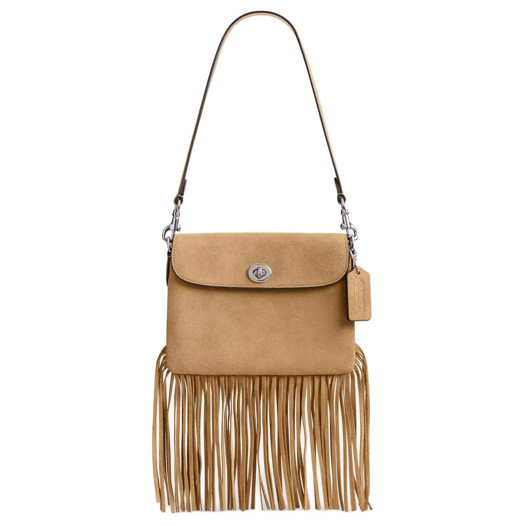 Coach 1964 Fransen 20 Verschluss Wildleder Leder Quaste Handtasche Damenhandtaschen Silber Beige CU034-LHNM5