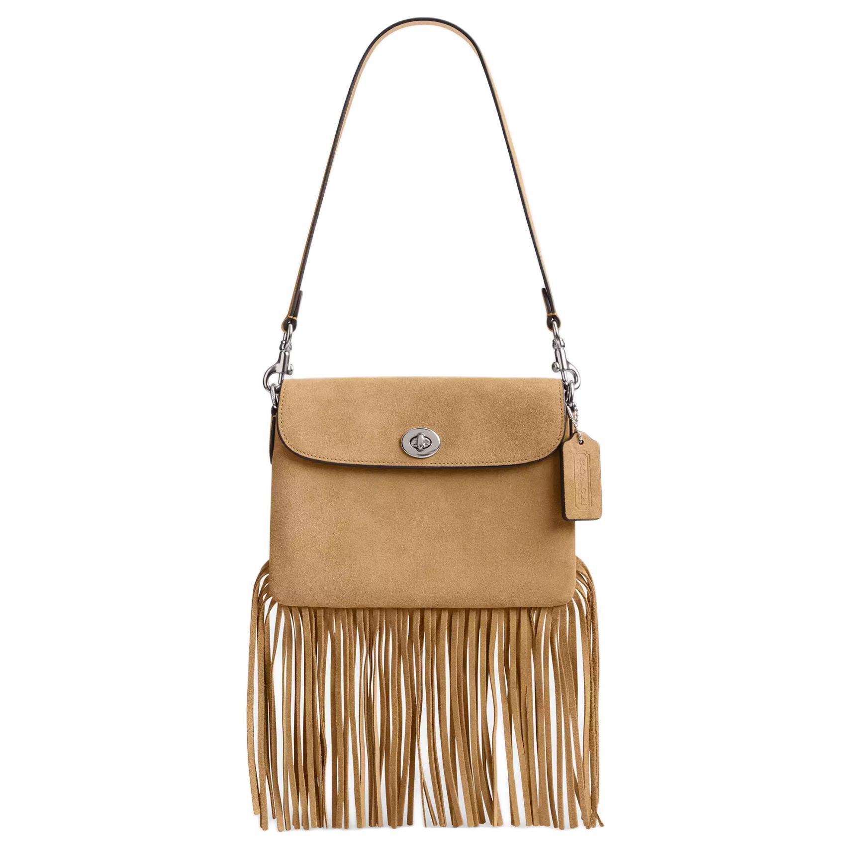 Coach 1964 Fringe 20 Lock Closure Suede Leather Tassel Handbag Women handbags Silver Beige CU034-LHNM5 Basic Set (Bag+Dust Bag)