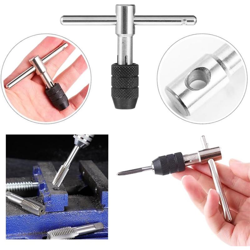 6pcs Tap Wrench Tool Set Adjustable T-Handle Tap Holder Wrench With Machine Screw Thread Metric Plug Taps M3 M4 M5 M6 M8 Taps