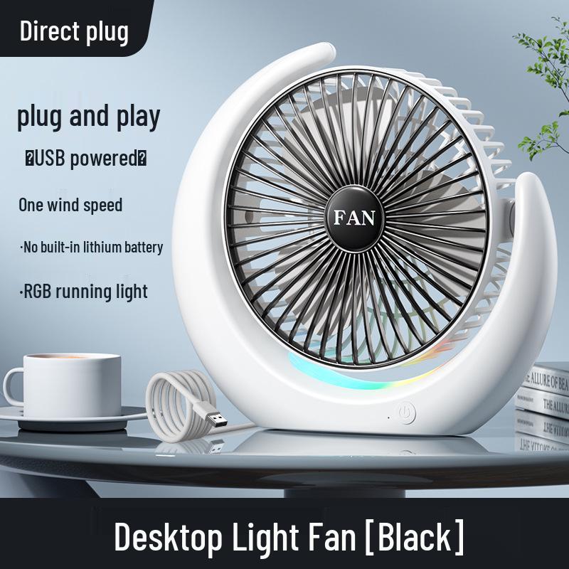 Portable USB Desktop Fan with U-shaped LED Light for Strong Wind Circulation