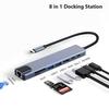 8 in 1 USB C HUB Type C to USB 3.0 Splitter 100W PD Charge RJ45 Lan Adapter 4K HDTV for Type C Laptops
