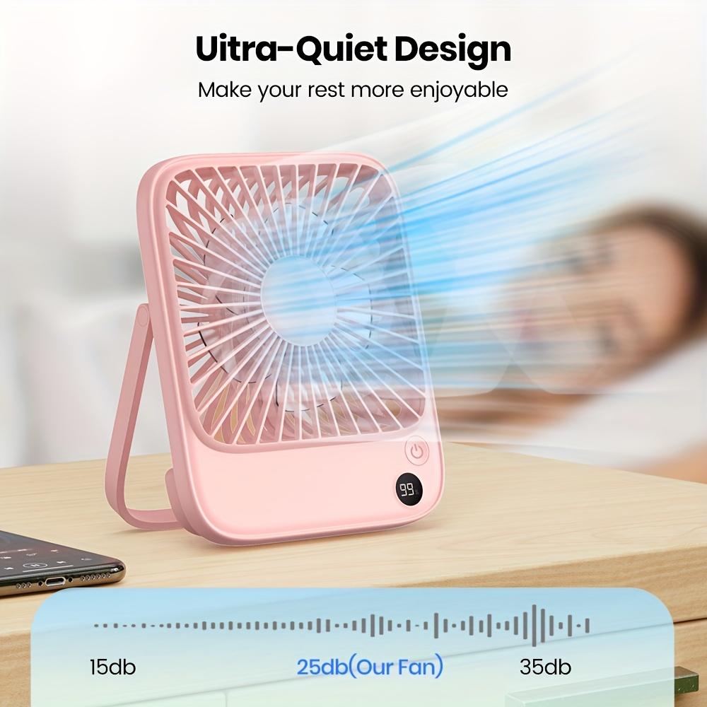 Portable USB Desk Fan with 5000mAh Battery, 15H Ultra Quiet Operation, 180° Adjustable Tilt, 4-Speed Settings