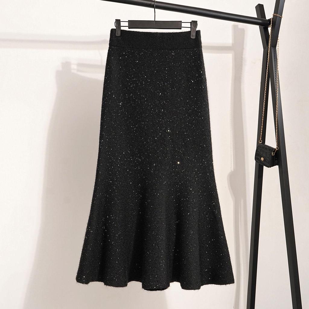 Elegant Blue High-Waisted Mermaid Skirt – No-Pill, Hip-Hugging Design with Stylish Zipper