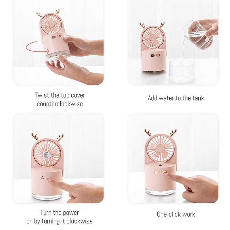 Water Spray Mist Two-in-one Fan Electric Usb Rechargeable Portable Mini Fan Charging Air Humidifier Fans For Office Bedroom