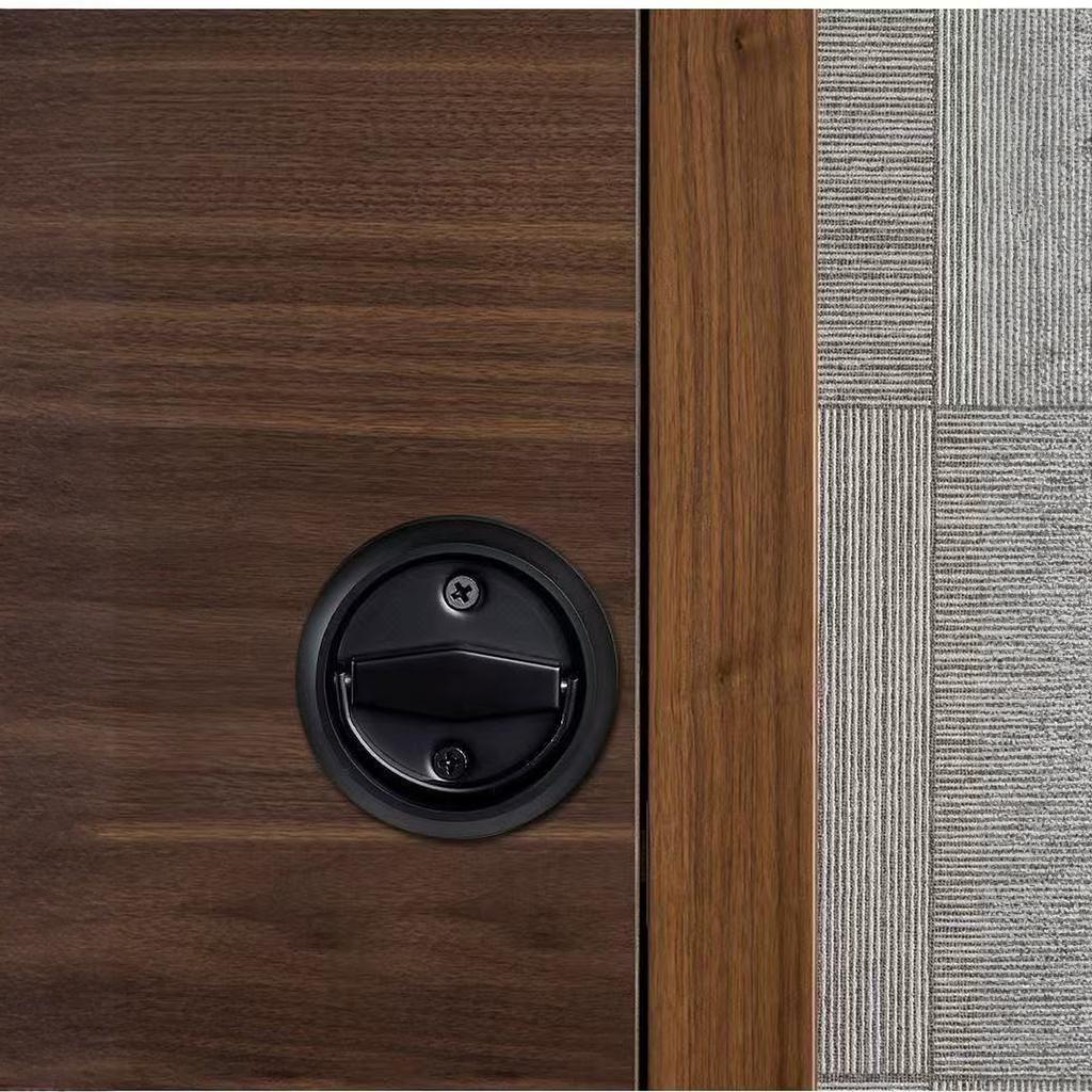 Snyggt infällt dörrlås i rostfritt stål 304, med dolt kopphandtag | Använd för dolda fickdörrar, utmärkt för hemmet, Svart