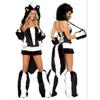 Costume Gatto Leopardo da Donna con Coda Cappuccio Peloso Animale Cosplay Outfit Festa di Halloween Travestimento Clubwear