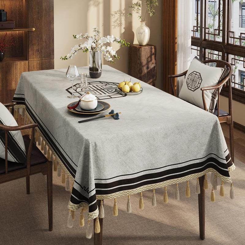 Zen Tablecloth Light Luxury High-End Dining Table Tablecloth Classical Chinese Style Rectangular Dust-Proof Cover Coffee Table Cloth