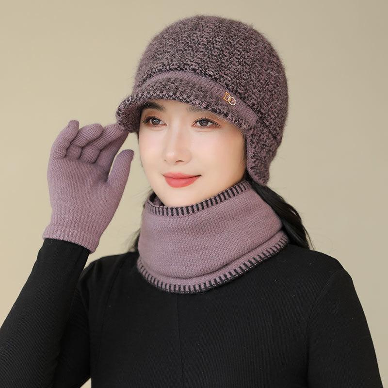 

Теплая шапка из кроличьего меха женская для мамы осенне-зимняя защита от холода и ушей модная шапка-шарф для бабушки separate hat