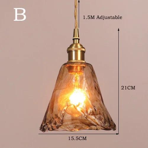 Retro Restaurant Chandelier Amber Glass LED Chandelier  Kitchen Bedside Home Decoration Indoor Lighting Ceiling Pendant Lamp
