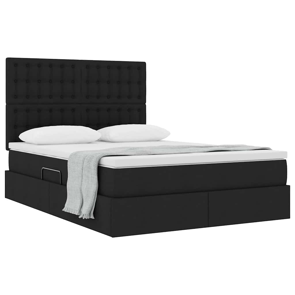 Storage Bed with Mattress Black 140 x 190 cm Fabric
