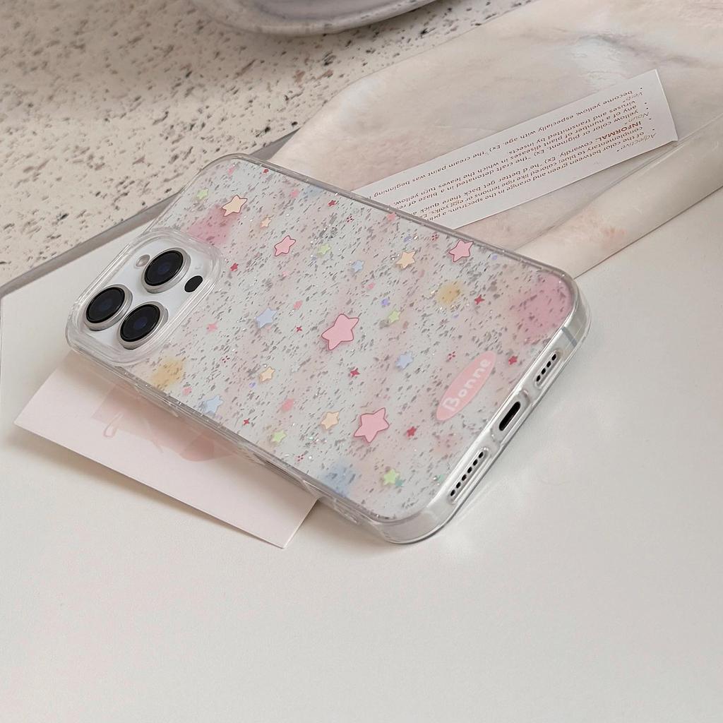 Korean-style pink gradient stars suitable for Apple devices17pro max Phone case16iphone14Glitter11