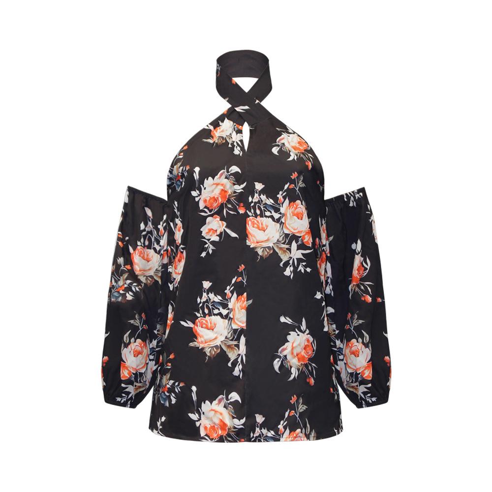 Sommer-Frauen-reizvolles schulterfreies Blumendruck-Halter-rückenfreies loses T-Shirt