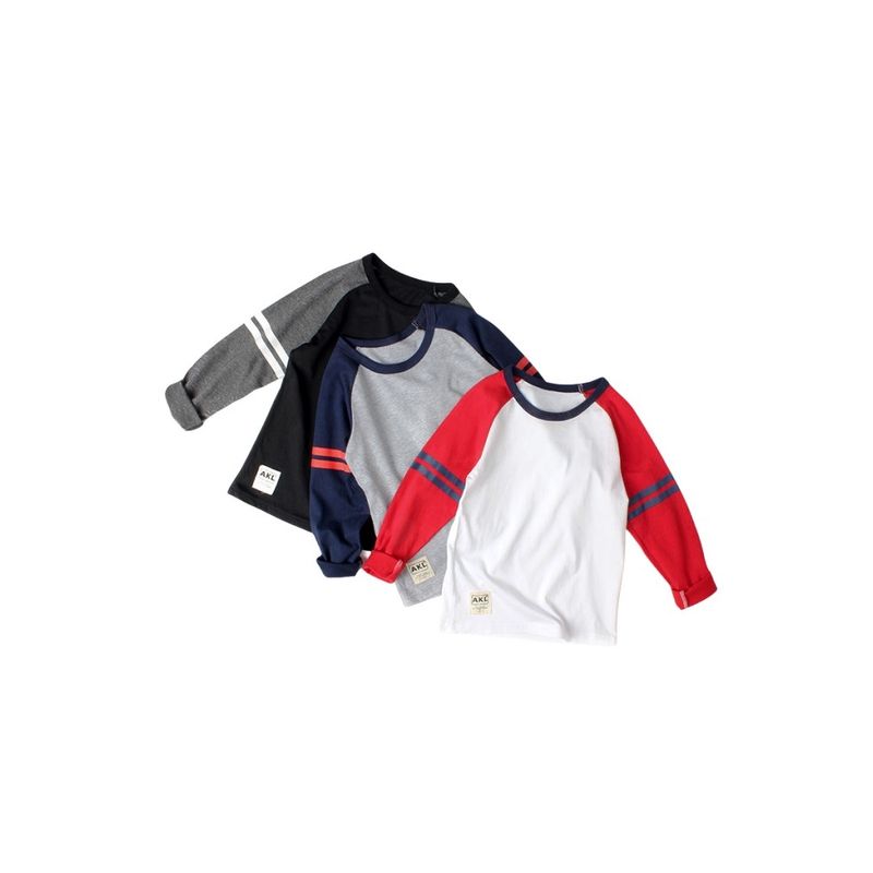 Children's Clothing Spring and Autumn Boys' round Neck Long Sleeves T-shirt Bottoming Shirt Kids Pure Color Tops Children's Two Bars Clothes