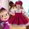Masha and the Bear Cosplay Party Dresses for Girls: Puff Sleeve, Pleated Design, Children's Role Performance Costumes
