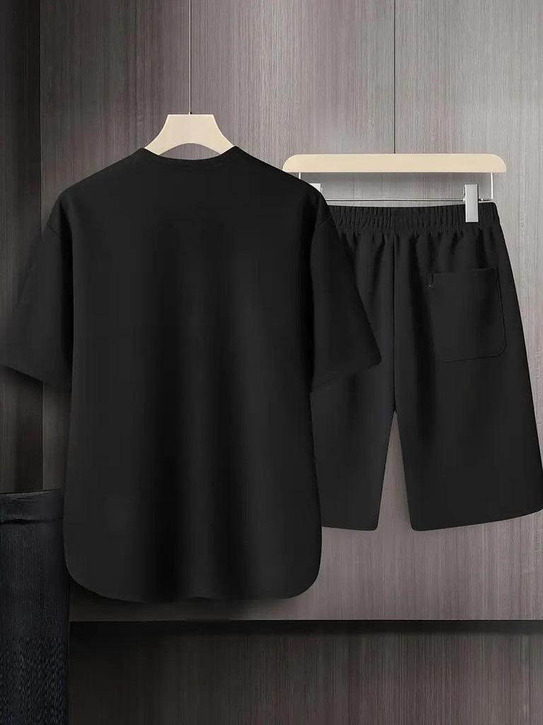 High-End Summer Youth Casual Two-Piece: Arc Hem Shorts & Short Sleeve T-Shirt Set