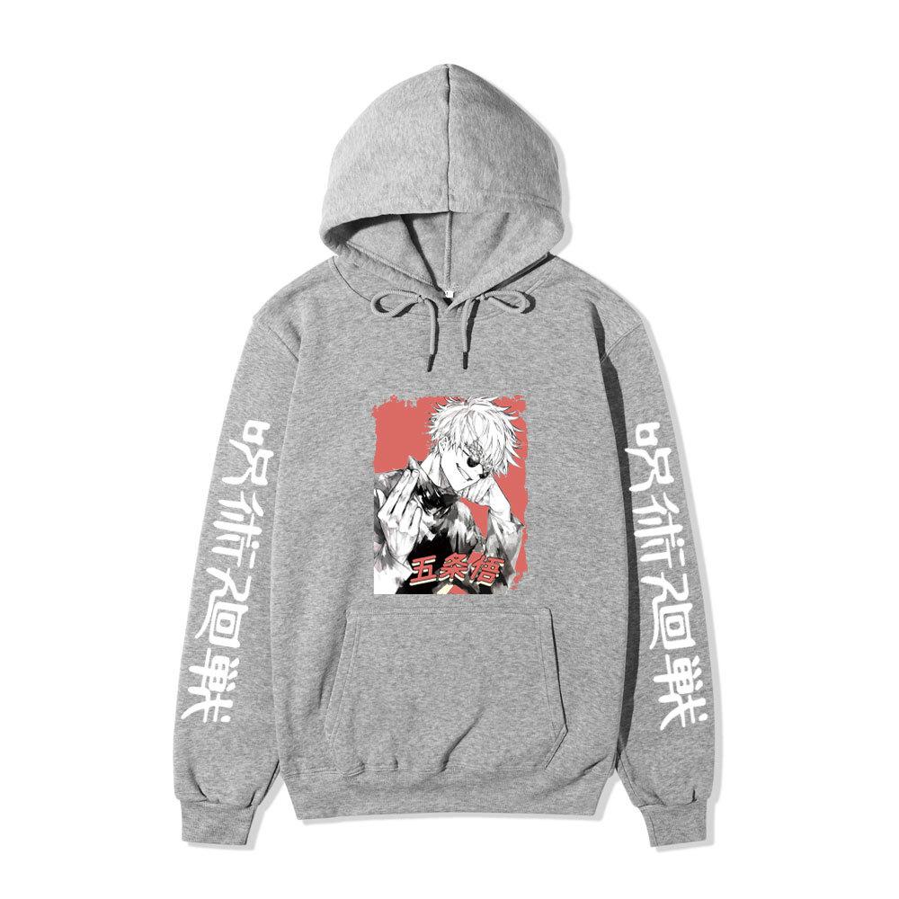 Jujutsu Kaisen Satoru Gojo Hoodie Unisex Fleece Sweatshirt Red Background Manga Portrait Kanji Sleeve Autumn Winter Pullover
