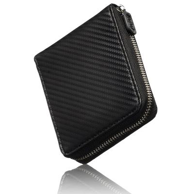 VOICE Carbon Leather Bifold Round Zipper Coin Perfect Boxed Men's Wallet, "Skillfully" Slim, Closure, Easy-to-Use Box-Shaped Pocket, Gift,