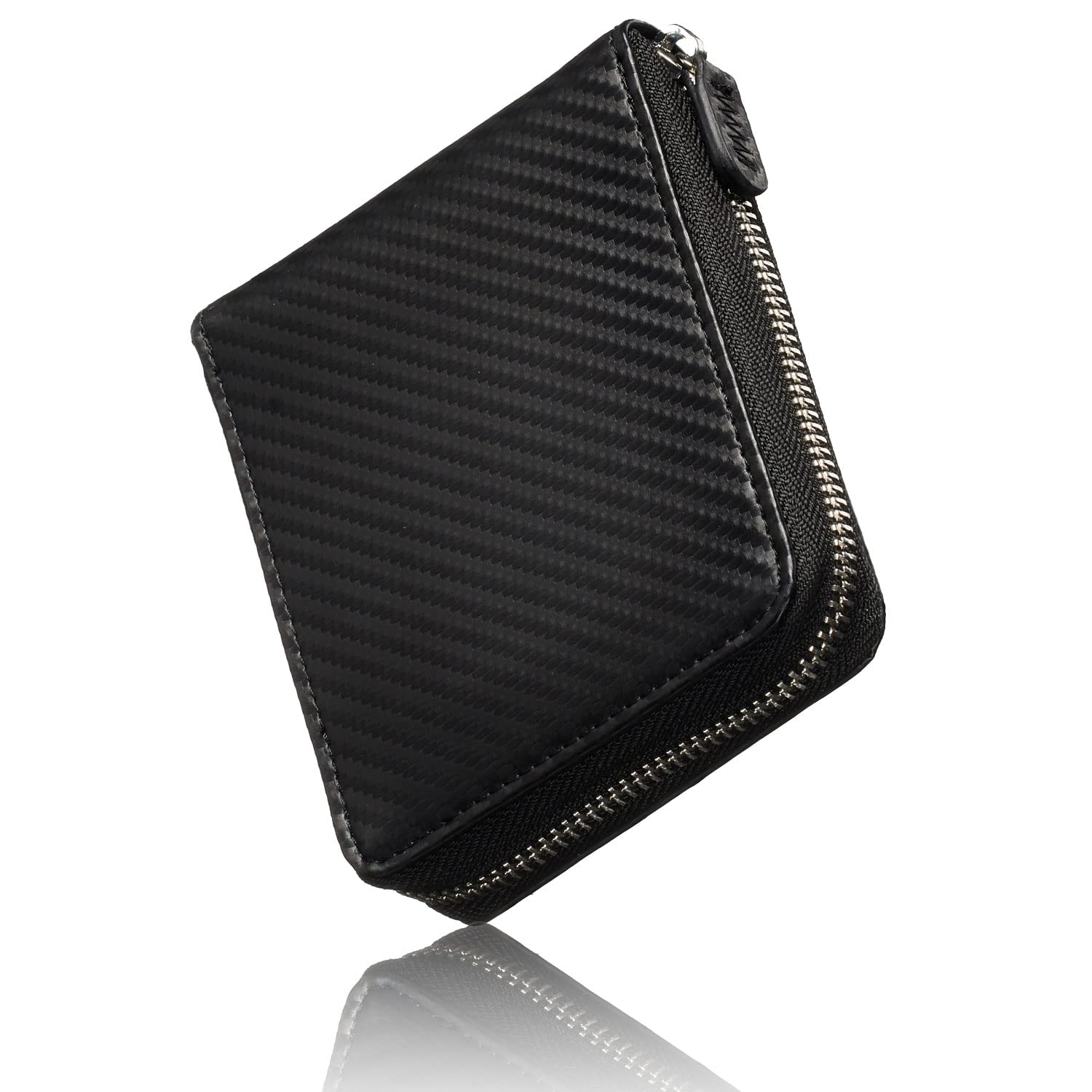 

VOICE Кошелек мужской бифолд из углеродной кожи на круглой молнии для монет, Искусно тонкий, Застежка, Удобный карман в форме коробочки, Подарок,