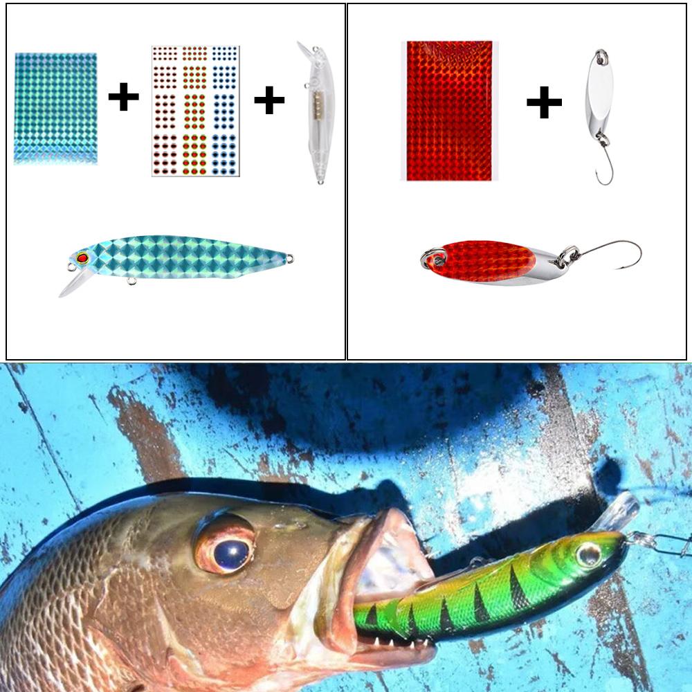 5Pcs/6Pcs Holographic Adhesive Film Sticker Flash Tape with 183Pcs 3D Fishing Lure Eyes Repair Kit DIY Making Fly Tying Fishing