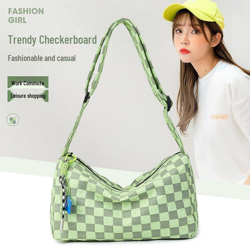 Plaid Large Capacity Crossbody Shoulder Bag with Wide Strap