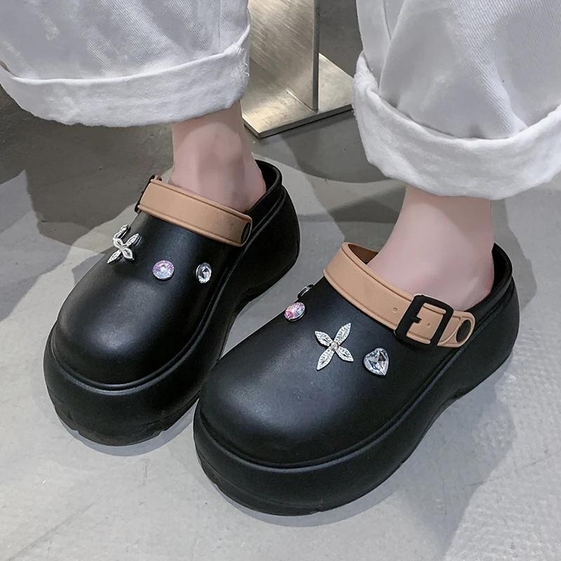 Fashion Crystal Decor Chunky Platform Clogs Shoes Woman 2025 Summer Buckle Strap Eva Sandles Woman Non Slip Thick Bottom Garden Sandals