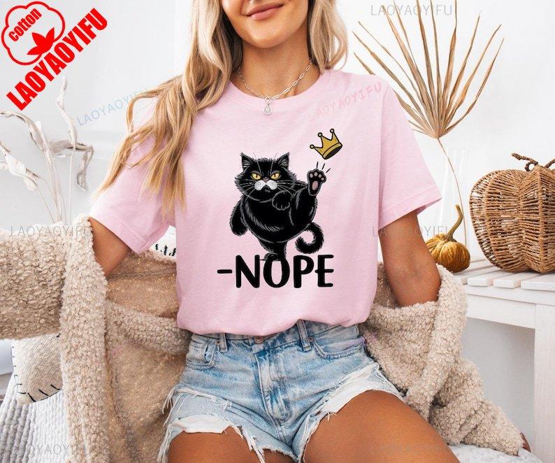 Black Cat Shirt No Kings Funny Political Meme Patriotic Lady Liberty Social Justice Creative Pattern Printed Tshirt Tops Adult S