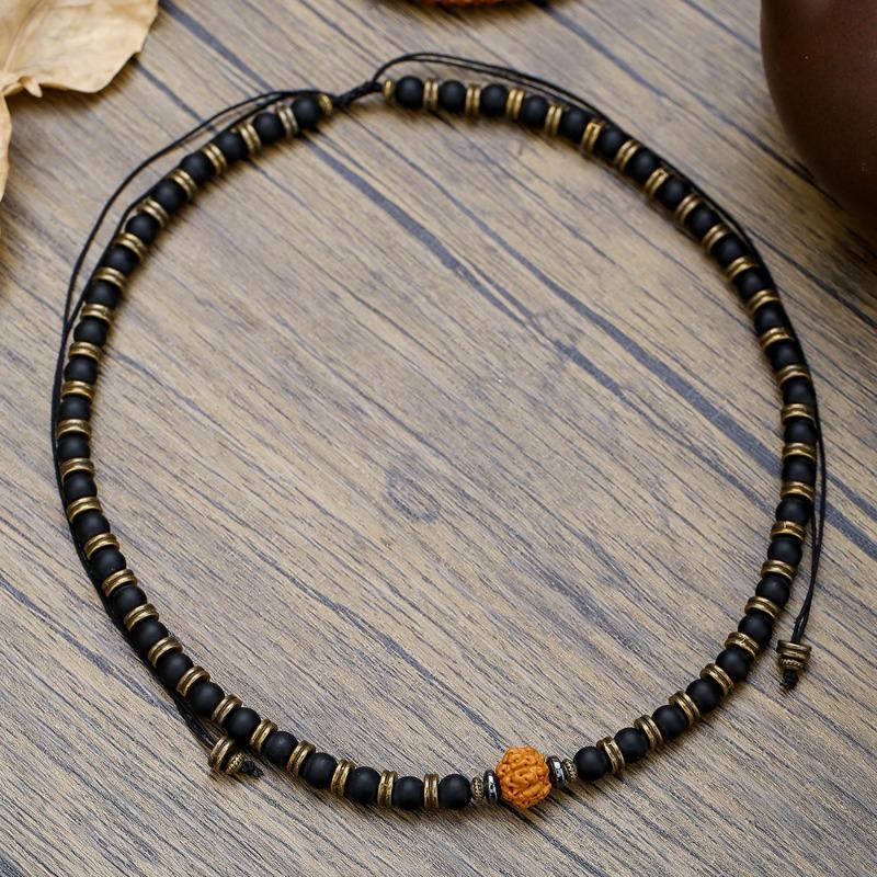 

Bohemian Coconut Shell Wood Beaded Necklace Men s Vacation Necklace Vintage Long Beach Walnut Collarbone Chain