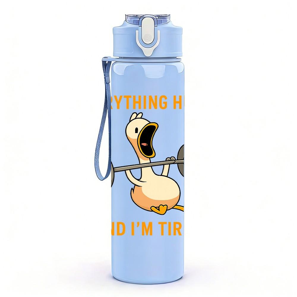 1PC Weightlifting Duck Letter Print 750ml Color Plastic Sports Water Bottle Leakproof Flip Straw Lid Suitable for Sports Office Home Use