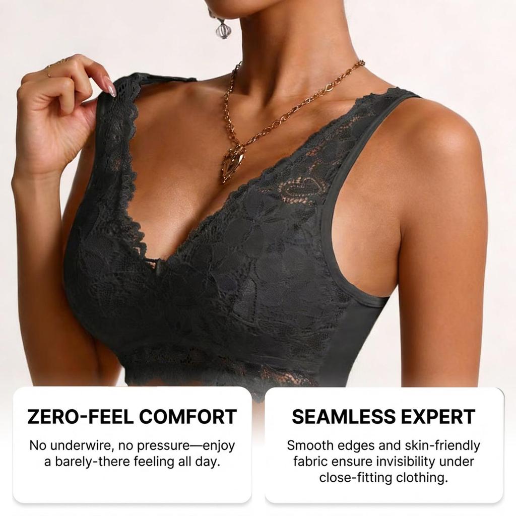Zeriluna Lace V-neck Push-up Bra: Sexy, Skin-friendly, Breathable, Seamless, Comfortable, Fashionable Design with Beautiful Back.