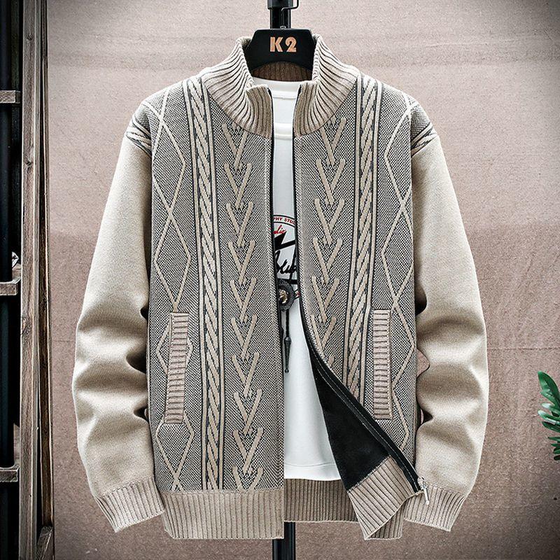 Fashion Mens Zip Sweaters Fleece-lined Cardigan Casual Men s Knitted Sweater Coat Autumn Winter XXXL хаки 2980₽