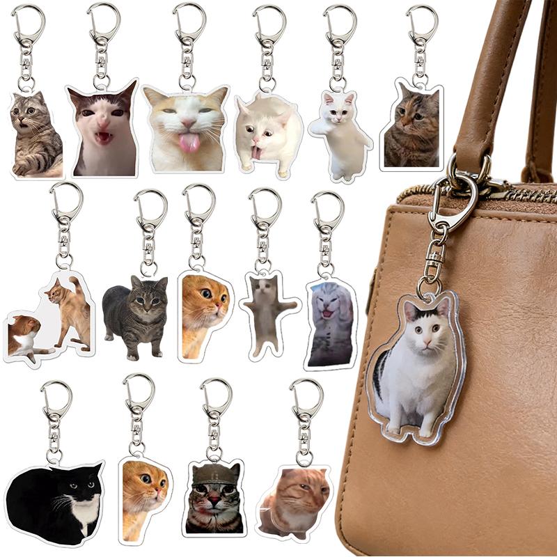 1PC Acrylic Cute Keychains Cats 2D Flat Backpack Ornament Accessories Cat Key Rings Creative Animal Key Holders Funny