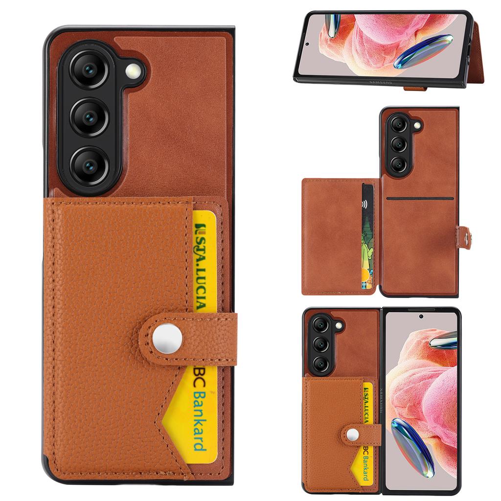 Suitable for Samsung Z Fold6 mobile phone case Z Fold5 lychee pattern insert card bag anti-drop protective case FOLD4