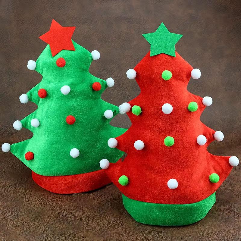 1pc Red Green Festive Party Xmas Christmas Gift Christmas Hat New Year Hat Tree Shape