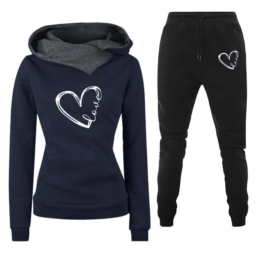 New Spring and Autumn Winter Casual Sportswear Set with Love Letter Printed Women's Hoodie and Sweatshirt Set Trendy