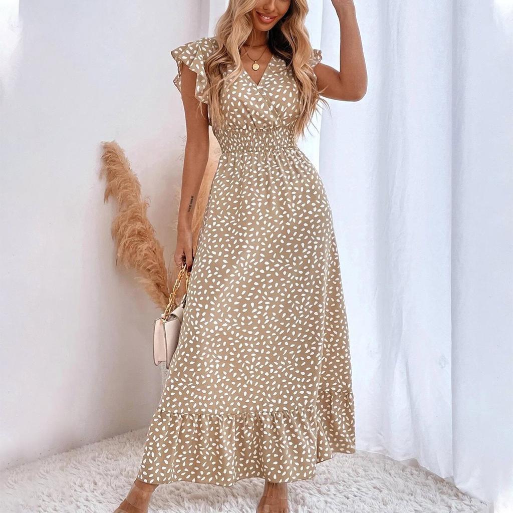 Damen Casual Fashion Sexy Neues Kleid mit V-Ausschnitt und Rüschen und hoher Taille