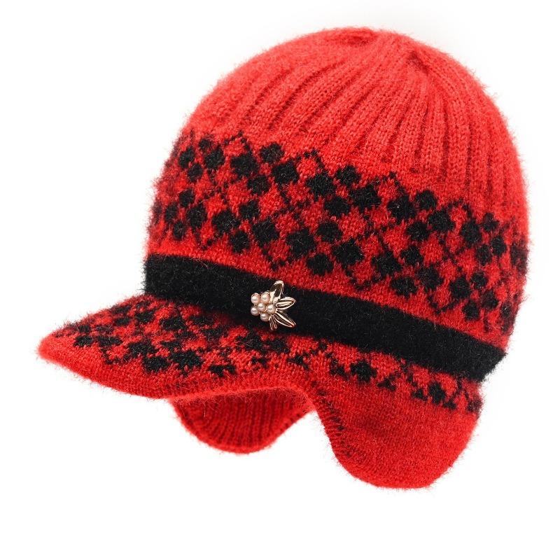 Winter Hat Women's Warm Hat Rabbit Hair Ear Protector Plush Thick Knitted Wool Hat