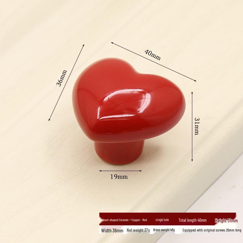 Colorful Heart-Shaped Ceramic Drawer Handle