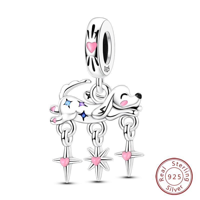Fit 925 Silver Charms Beads Little Bear Lamb Little Flying Pig Pink Charms For Women DIY Birthday Jewelry Gift