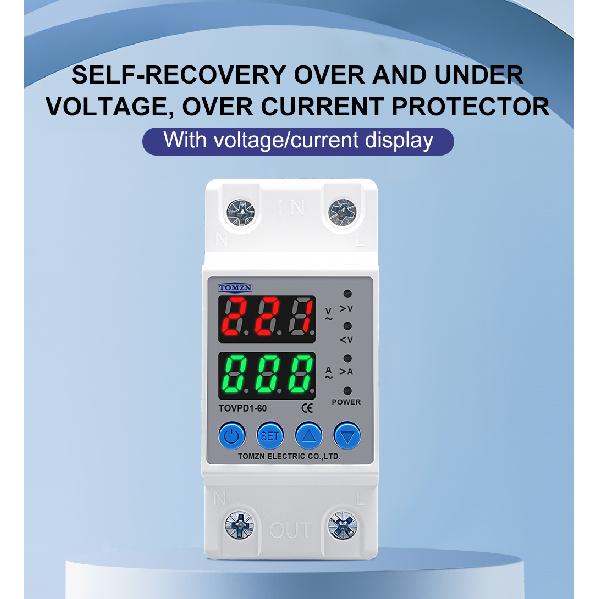TOMZN Din Rail 110V 230V AC Adjustable Over Under Voltage Protective Device Protector Relay Monitor Current Limit 40A 63A 80A Relays 5