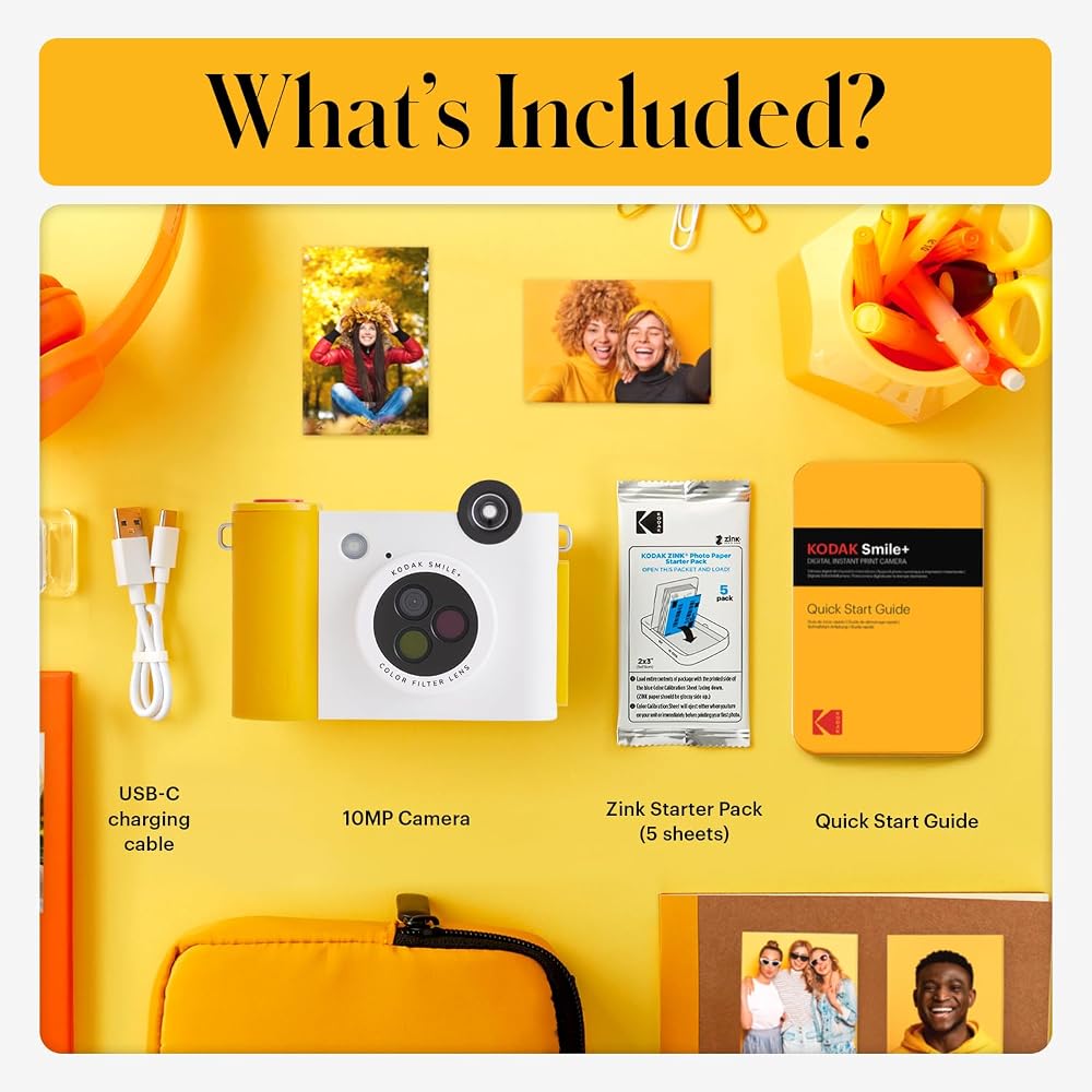 KODAK Smile+ 2-in-1 Digital Instant Print Camera & Wireless Bluetooth Photo Printer - 10MP, Special Effects Rotating Lens, Zink 2x3 Inch Adhesive Phot