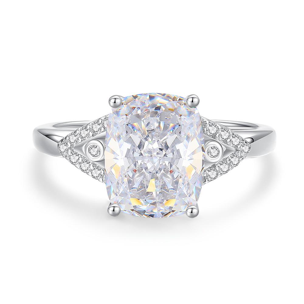 

European & American Fashion S925 Silver Zircon 8x10 Ice Flower Square Gemstone Ring for Women Size 6