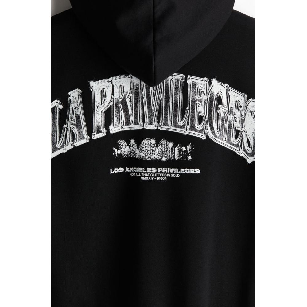 H M ReLaxed Fit Zip Up Hoodie BLack La Privileges