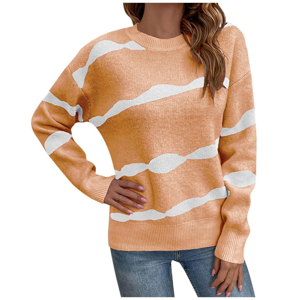 Women's Casual Fashion 2022 Long Sleeved Knitting Contrast Color Sweater Top